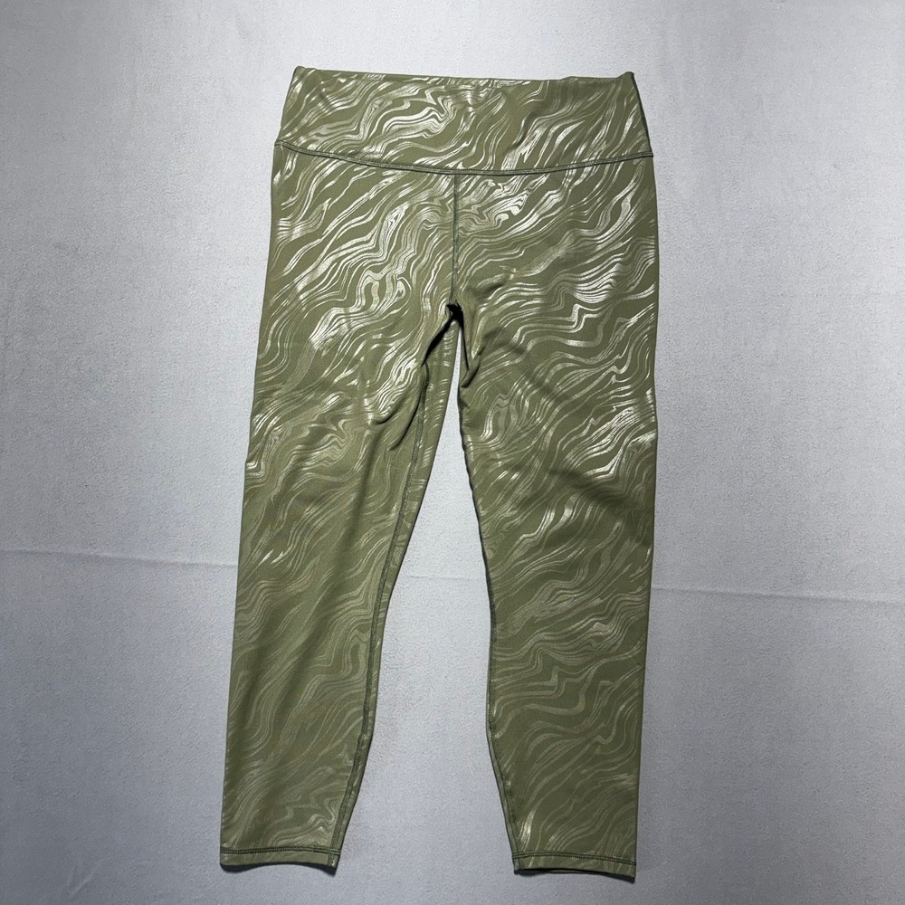 Fabletics PowerHold Olive Green Metallic Marble Foil Leggings XL LG1828243-2991